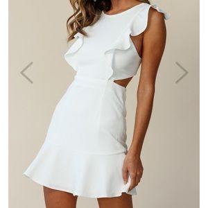 Selfie Leslie Jackie Wide Ruffle Hem Pinafore Dress White NWT